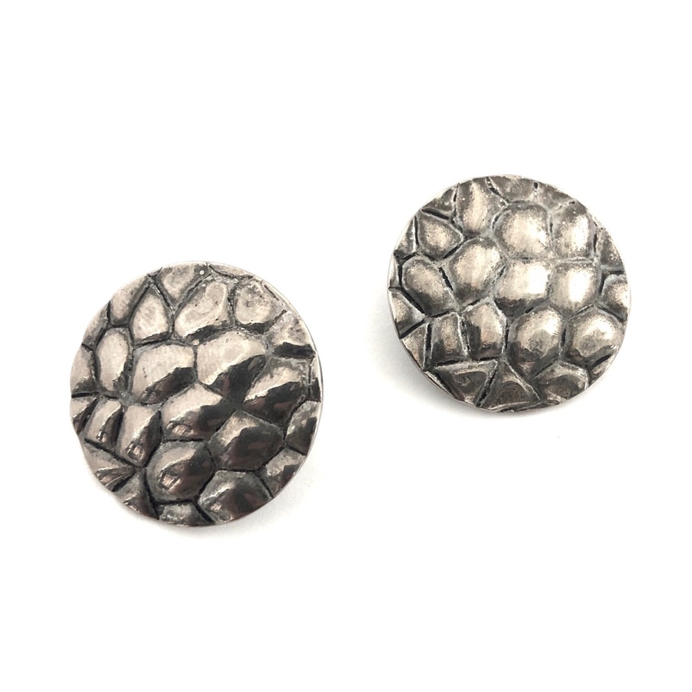Vintage Textured Silver Statement Studs Earrings - image 1